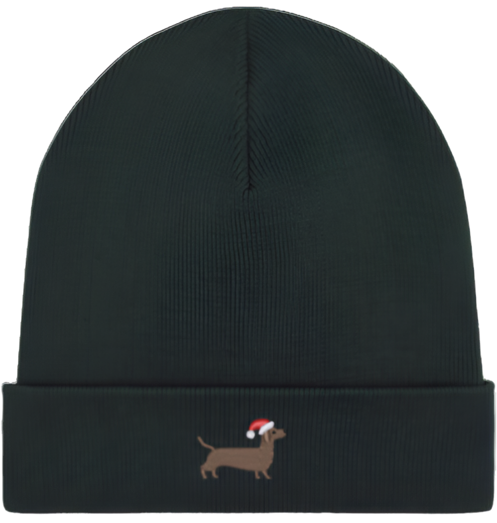 Beanie mit Weihnachtsdackel-Stick